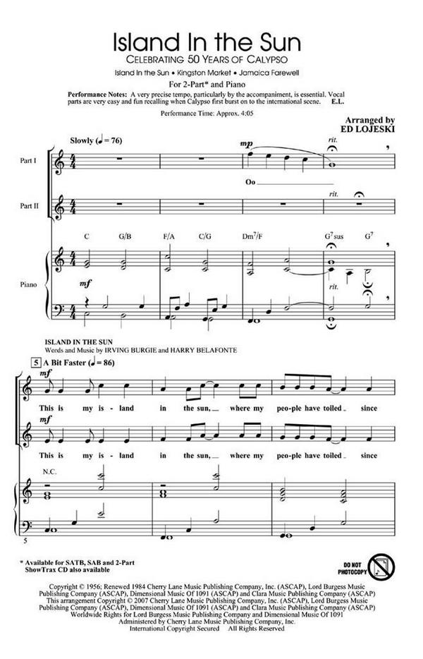 Irving Burgie Island in the Sun: Celebrating 5 Years of Calypso  2-Part Choir  Chorpartitur