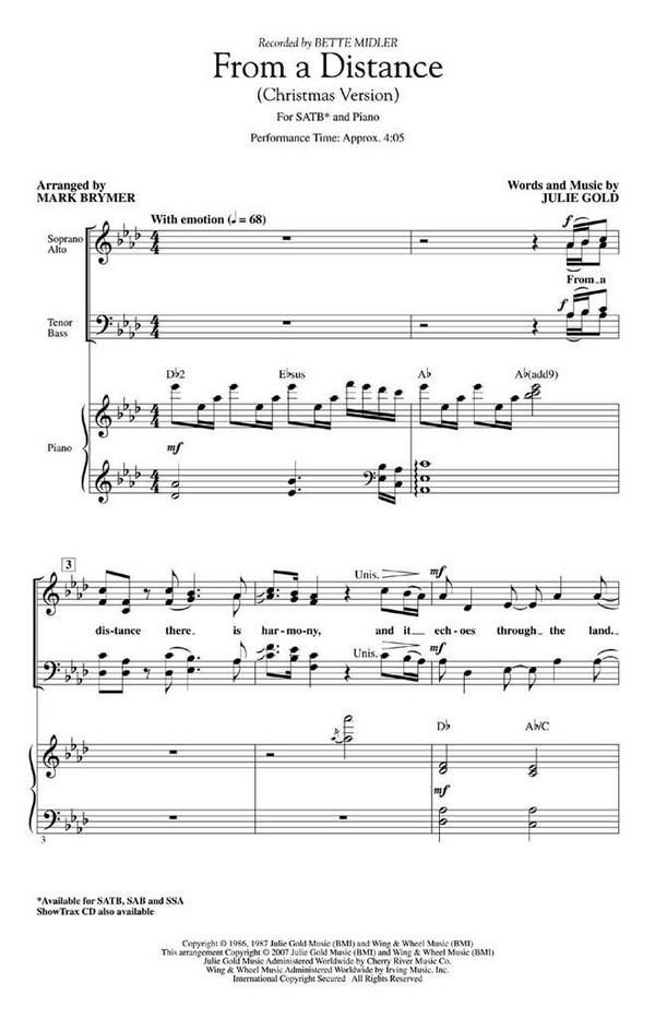 Julie Gold From A Distance&nbsp;&nbsp;SATB and Piano&nbsp;&nbsp;Chorpartitur