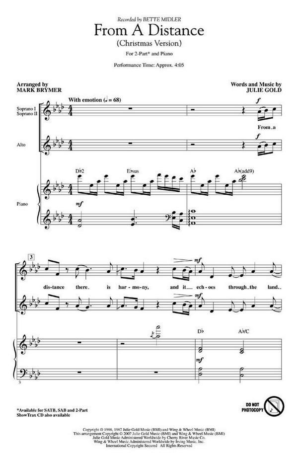 Julie Gold From A Distance&nbsp;&nbsp;SA and Piano&nbsp;&nbsp;Chorpartitur