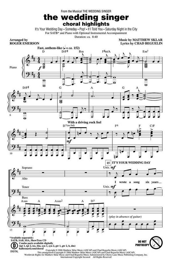 The Wedding Singer&nbsp;&nbsp;SATB&nbsp;&nbsp;Chorpartitur