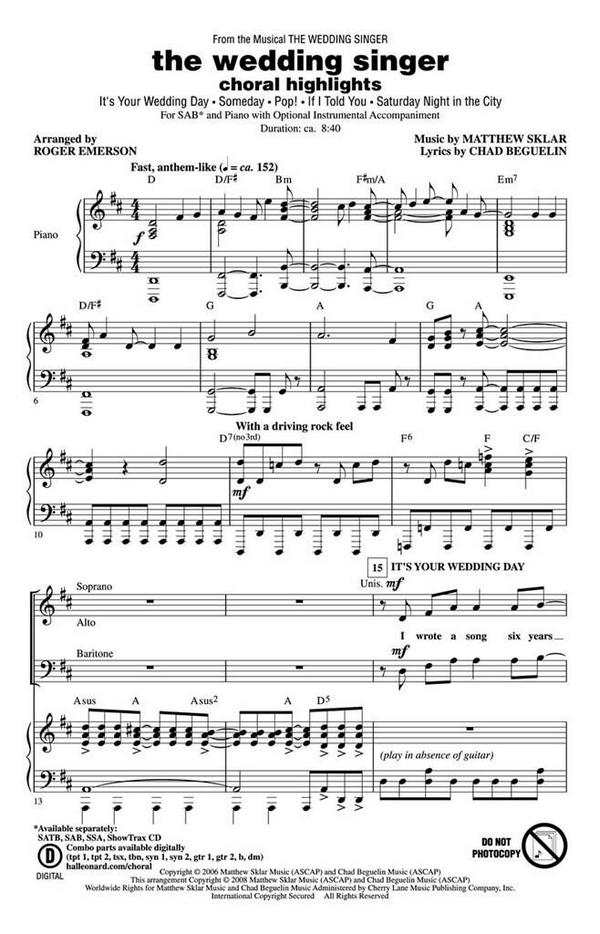 The Wedding Singer&nbsp;&nbsp;SAB&nbsp;&nbsp;Chorpartitur