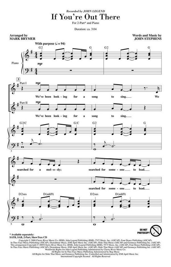 If You're Out There  2-Part Choir and Piano  Chorpartitur