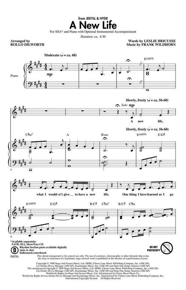 Frank Wildhorn_Leslie Bricusse A New Life  SSA  Chorpartitur