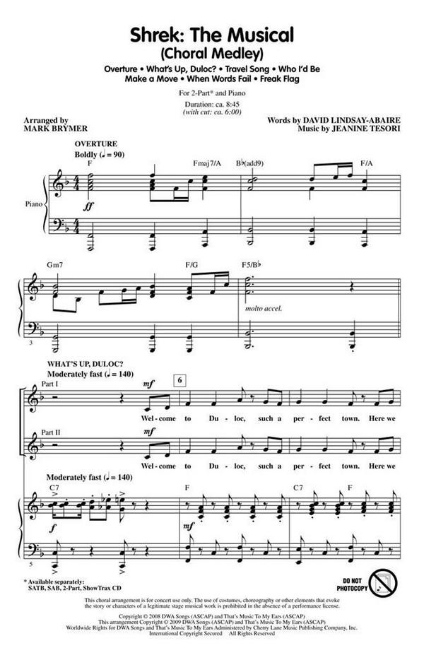 Jeanine Tesori Shrek: The Musical (Choral Medley)  2-Part Choir and Piano  Chorpartitur