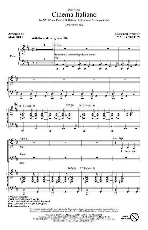 Maury Yeston Cinema Italiano&nbsp;&nbsp;SATB&nbsp;&nbsp;Chorpartitur