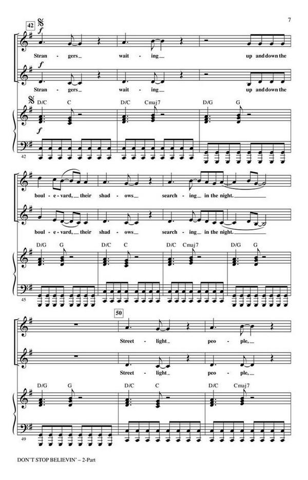 Don't stop Believin'  for female choir SA and piano  choral score