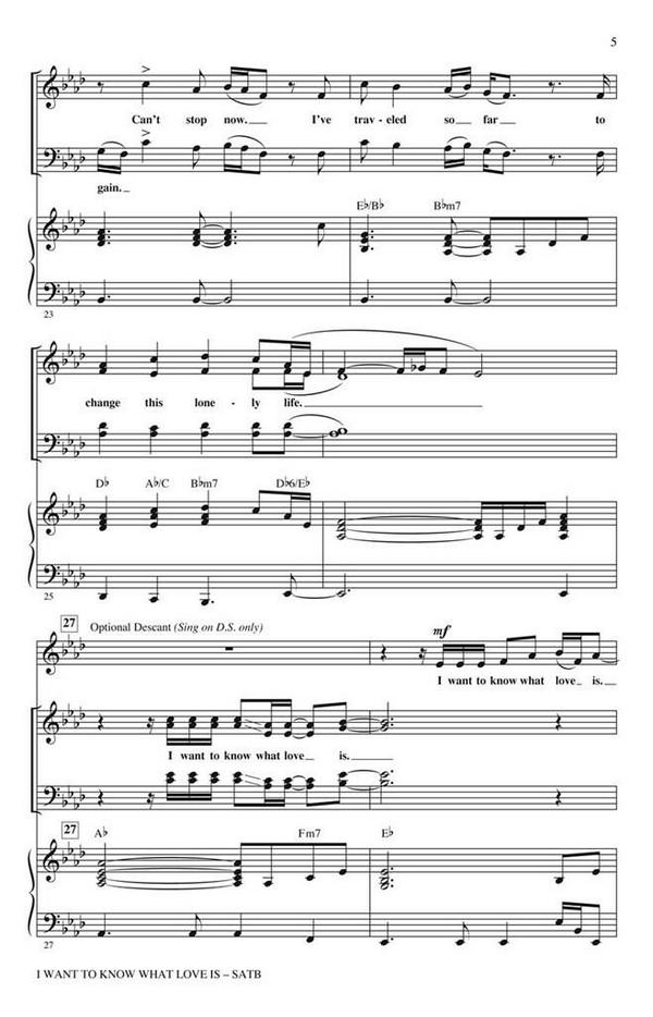 I Want to Know What Love Is  for mixed choir and piano  choral score