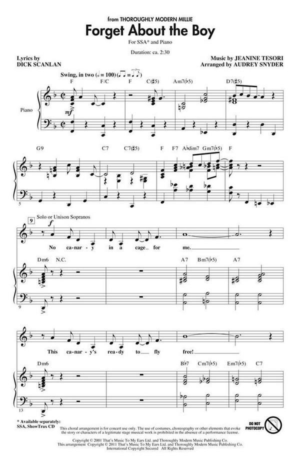 Dick Scanlan_Jeanine Tesori Forget About the Boy  SSA  Chorpartitur