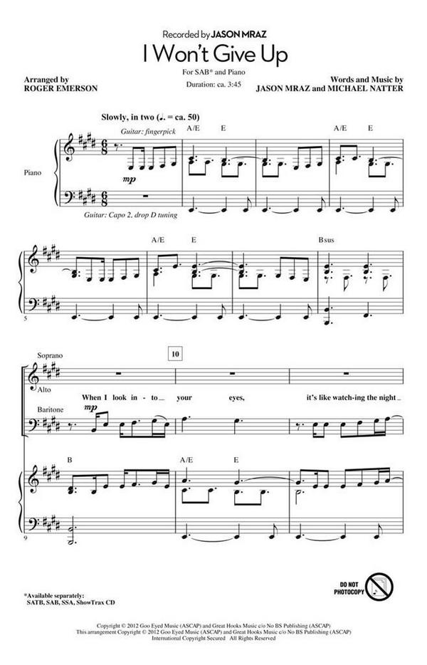 Michael Natter I Won't Give Up&nbsp;&nbsp;SAB&nbsp;&nbsp;Chorpartitur