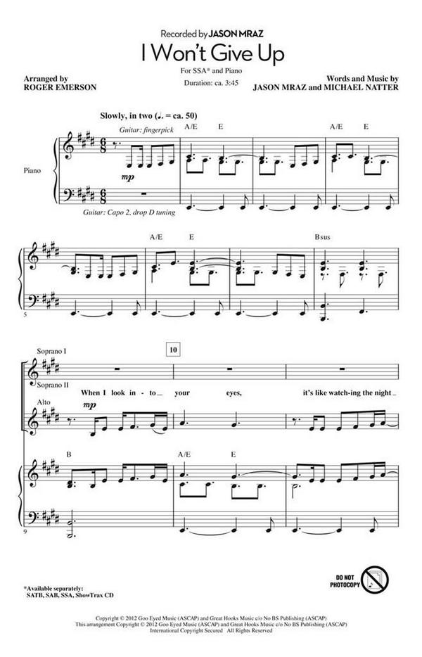 Michael Natter I Won't Give Up&nbsp;&nbsp;SSA&nbsp;&nbsp;Chorpartitur