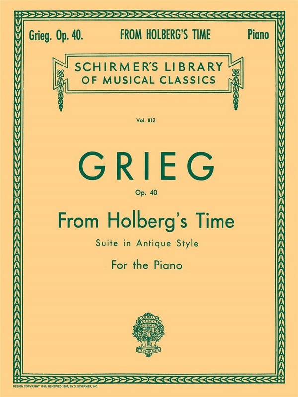 Edvard Grieg, From Holberg's Time&nbsp;&nbsp;Klavier&nbsp;&nbsp;Buch