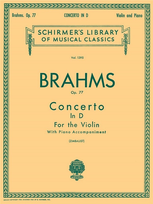 Johannes Brahms, Violin Concerto In D Op.77&nbsp;&nbsp;Violine und Klavier&nbsp;&nbsp;Buch