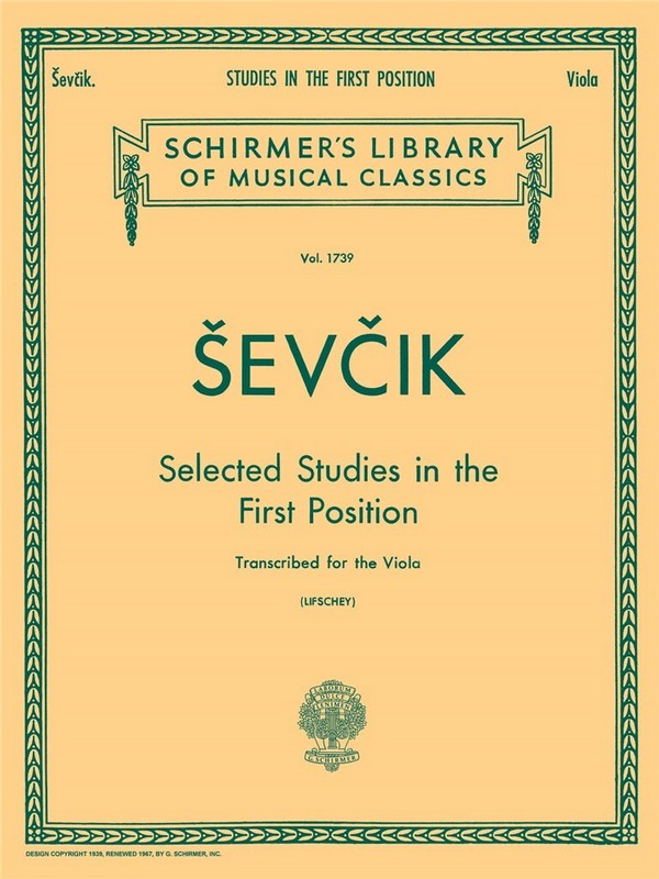 Otakar Sevcik, Selected Studies in the First Position&nbsp;&nbsp;Viola&nbsp;&nbsp;Buch