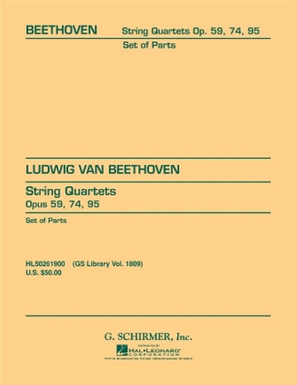 Ludwig van Beethoven, String Quartets Op.59, Op.74 And Op.95&nbsp;&nbsp;Streichquartett&nbsp;&nbsp;Partitur + Stimmen