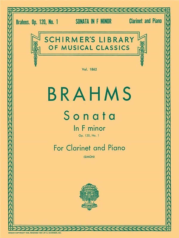 Johannes Brahms, Sonata For Clarinet & Piano In F Minor&nbsp;&nbsp;Klarinette und Klavier&nbsp;&nbsp;Buch
