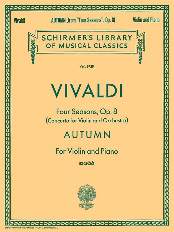 Antonio Vivaldi, Autumn From 'Four Seasons' Op.8  Violine und Klavier  Buch