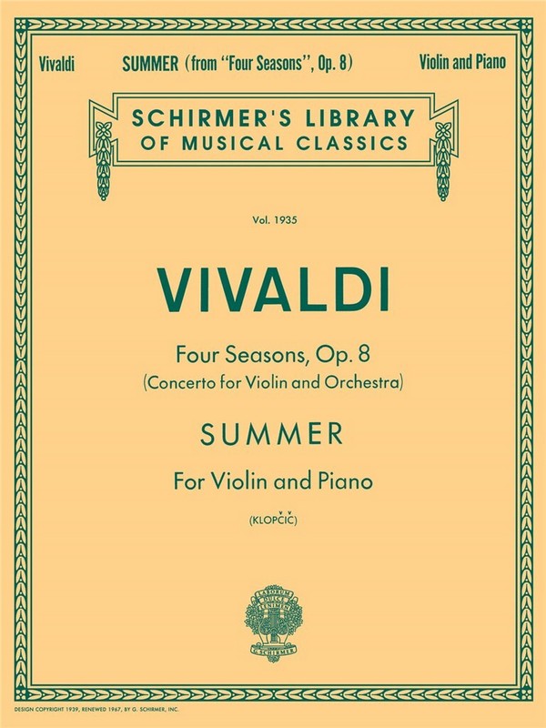 Antonio Vivaldi, Summer From 'Four Seasons' Op.8  Violine und Klavier  Buch
