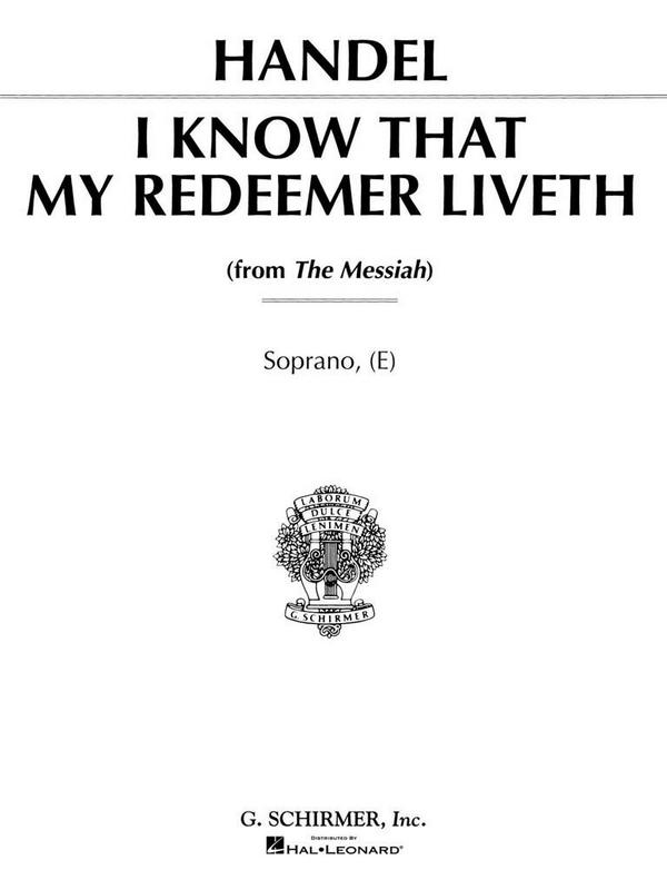 Georg Friedrich Händel, I Know That My Redeemer Liveth&nbsp;&nbsp;High Voice and Piano&nbsp;&nbsp;Buch