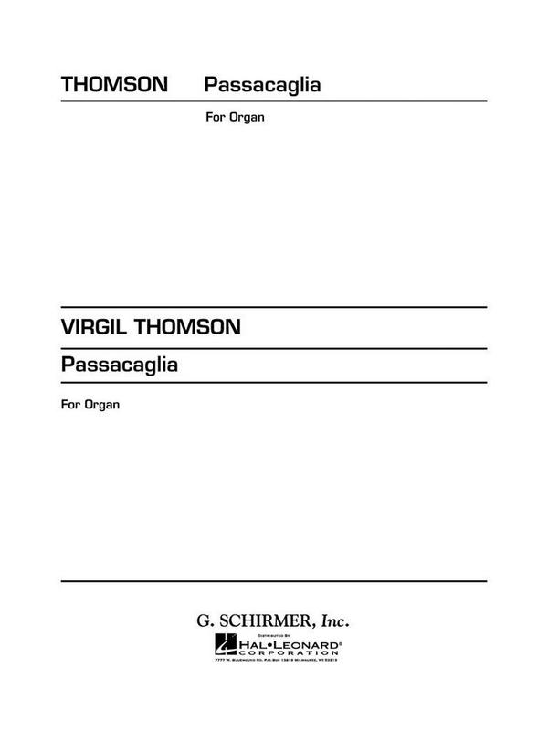 Virgil Thomson, Passacaglia For Organ&nbsp;&nbsp;Orgel&nbsp;&nbsp;Buch