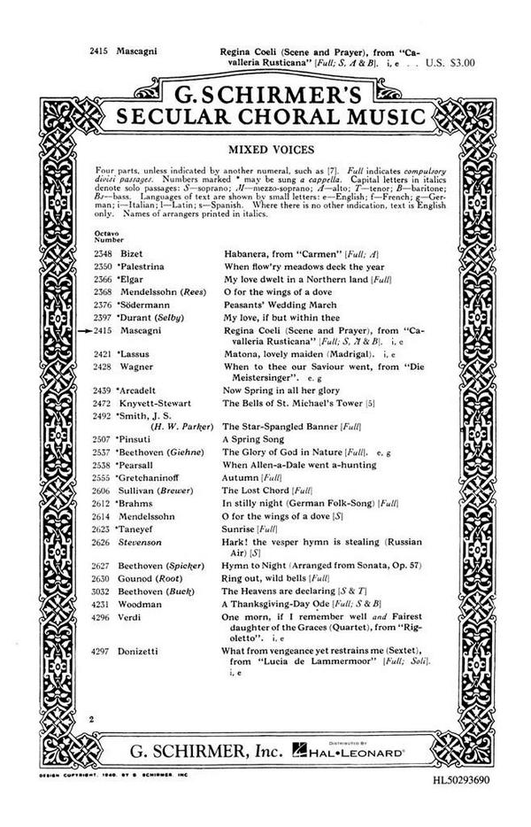 Regina Coeli (Scene And Prayer)&nbsp;&nbsp;for mixed chorus (SSAATTBB) and piano&nbsp;&nbsp;vocal score