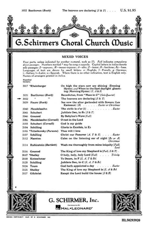 Ludwig van Beethoven, Heavens Are Declaring&nbsp;&nbsp;SATB and Organ&nbsp;&nbsp;Chorpartitur