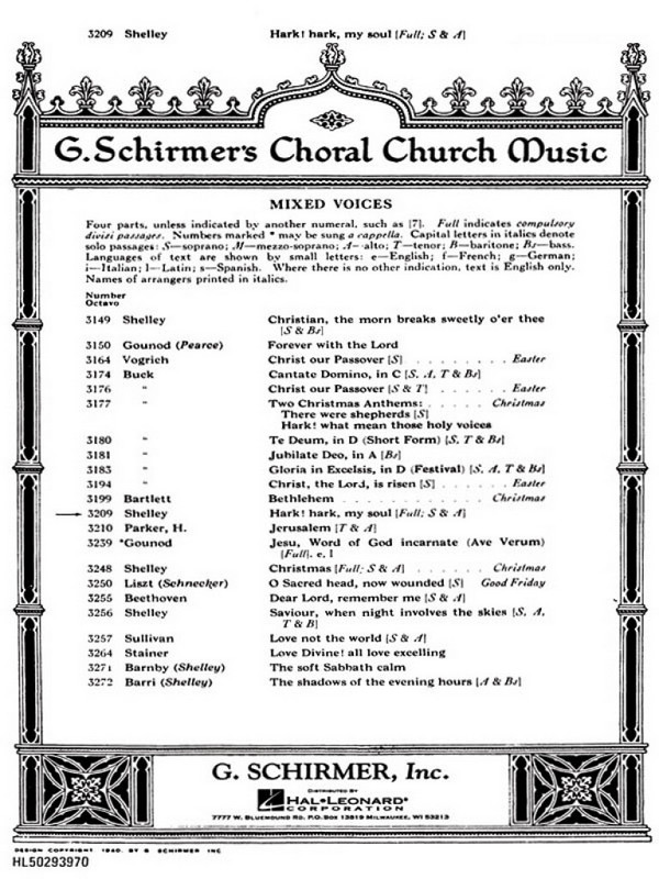 Harry Rowe Shelley, Hark Hark my Soul&nbsp;&nbsp;SATB and Piano&nbsp;&nbsp;Chorpartitur