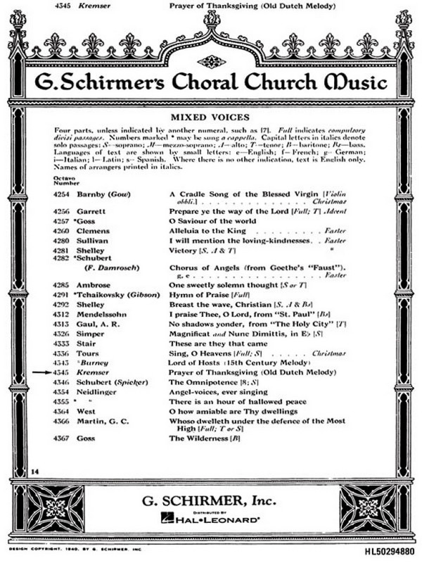 Anonymous, Prayer Of Thanksgiving  SATB  Chorpartitur