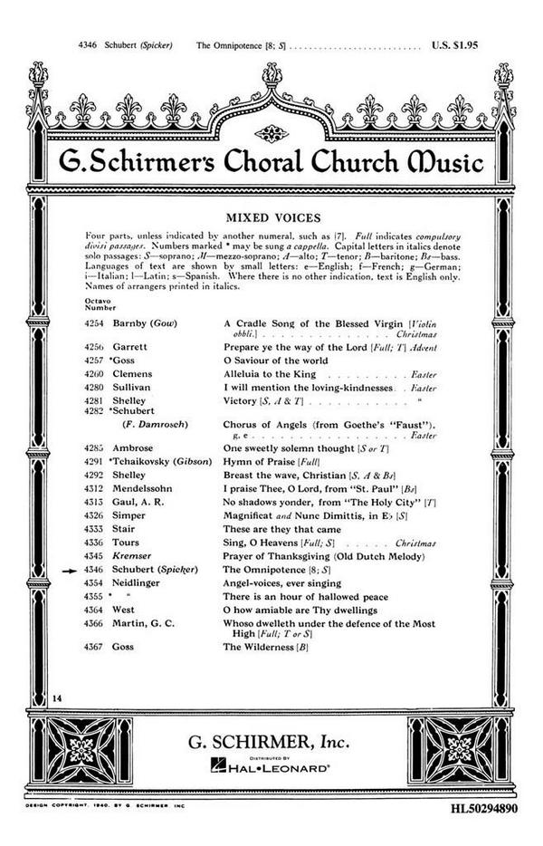 Franz Schubert, Omnipotence&nbsp;&nbsp;SSAATTBB&nbsp;&nbsp;Chorpartitur