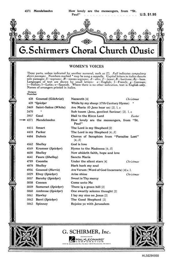 Felix Mendelssohn Bartholdy, How Lovely Are The Messengers&nbsp;&nbsp;SSA&nbsp;&nbsp;Chorpartitur