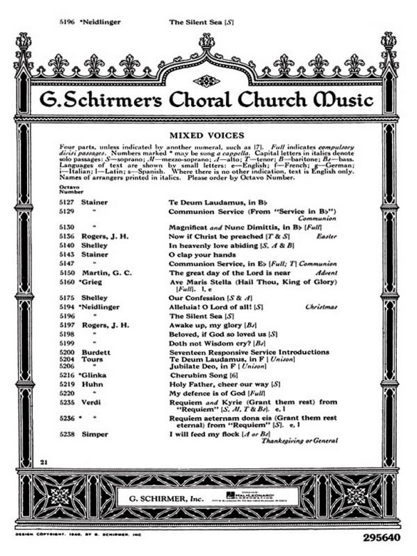 William Henry Neidlinger, The Silent Sea&nbsp;&nbsp;SATB&nbsp;&nbsp;Chorpartitur