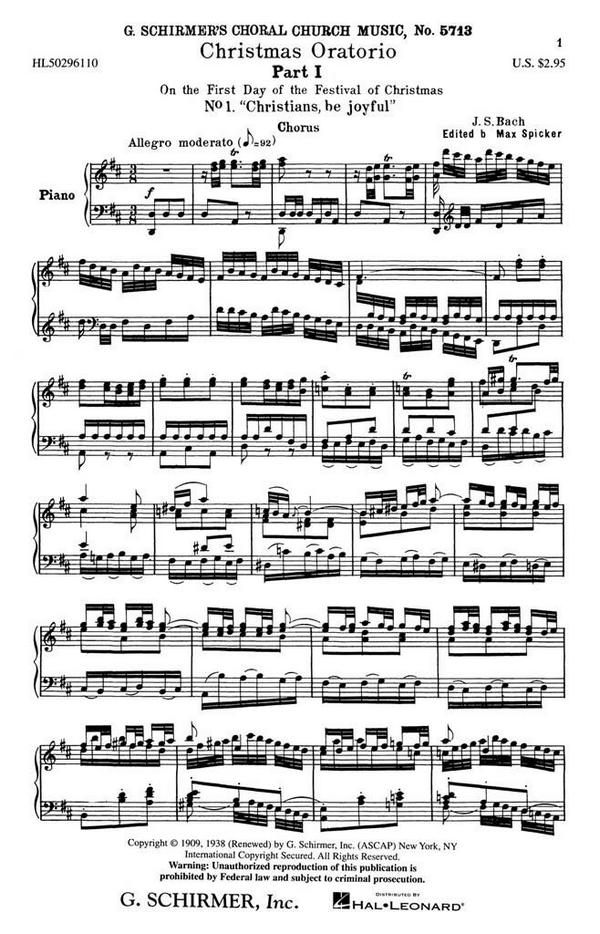 Johann Sebastian Bach, Christmas Oratorio Part 1&nbsp;&nbsp;SATB and Piano&nbsp;&nbsp;Chorpartitur