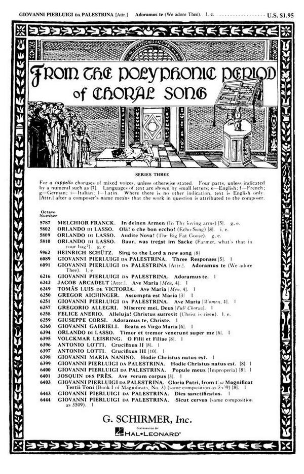Giovanni Pierluigi da Palestrina, Adoramus Te - We Adore Thee&nbsp;&nbsp;SATB a Cappella&nbsp;&nbsp;Chorpartitur