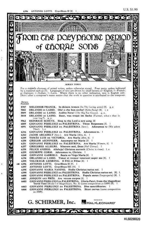 Antonio Lotti, Crucifixus 2 Latin  SSAATTBB a Cappella  Chorpartitur