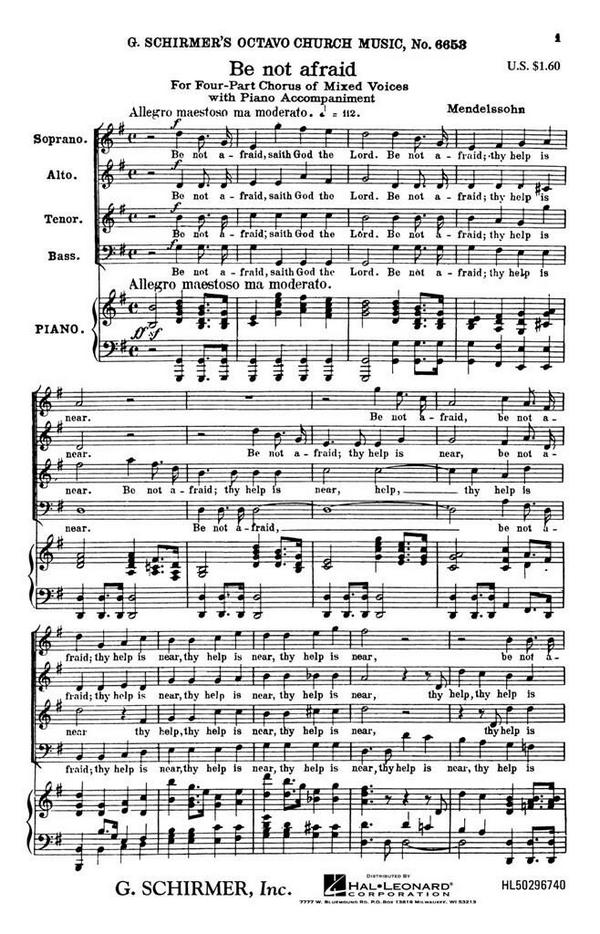 Felix Mendelssohn Bartholdy, Be Not Afraid&nbsp;&nbsp;SATB&nbsp;&nbsp;Chorpartitur