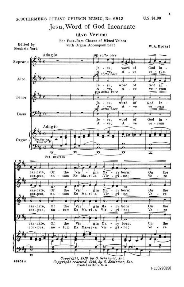 Wolfgang Amadeus Mozart, Ave Verum Corpus&nbsp;&nbsp;SATB&nbsp;&nbsp;Chorpartitur