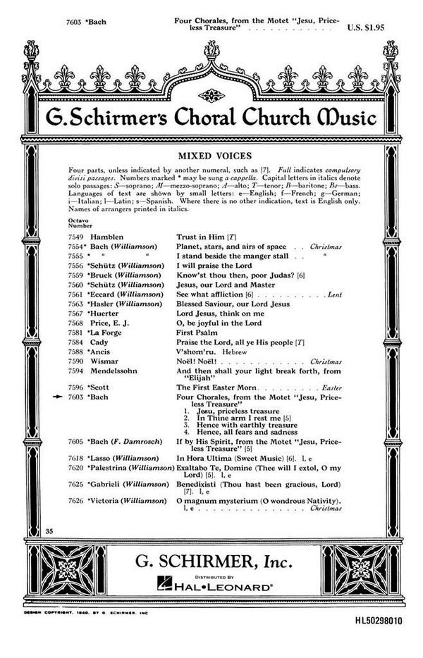 Johann Sebastian Bach, Four Chorales From 'Jesu Priceless Treasure'&nbsp;&nbsp;SATB&nbsp;&nbsp;Chorpartitur