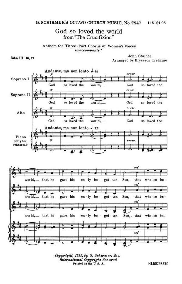 John Stainer, God So Loved The World From The Crucifixion&nbsp;&nbsp;SSA a Cappella&nbsp;&nbsp;Chorpartitur