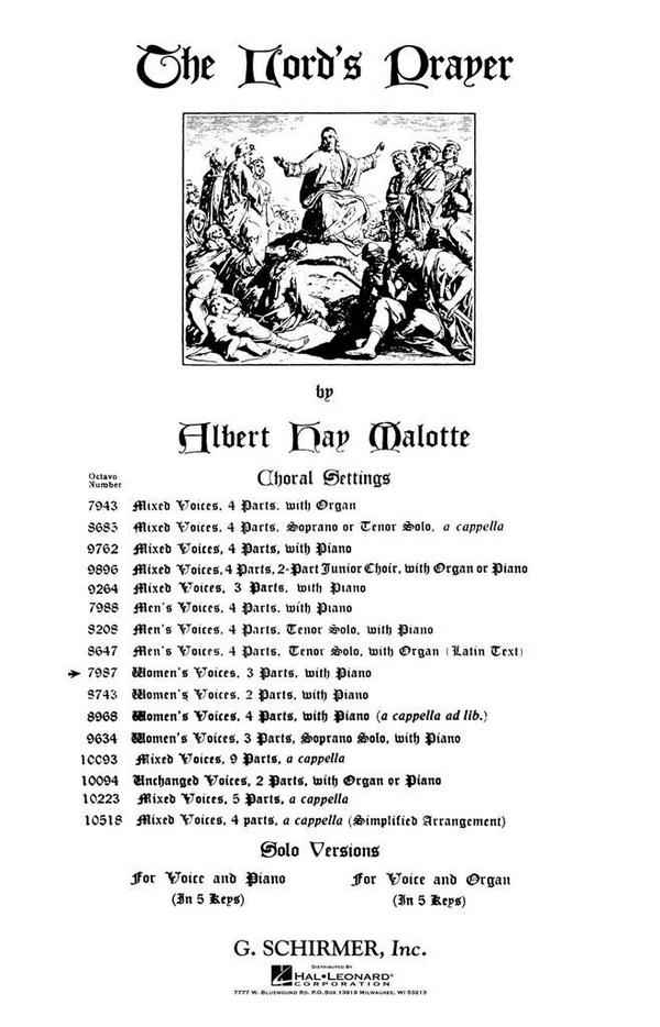 Albert H. Malotte, The Lord's Prayer  SSA and Piano  Chorpartitur