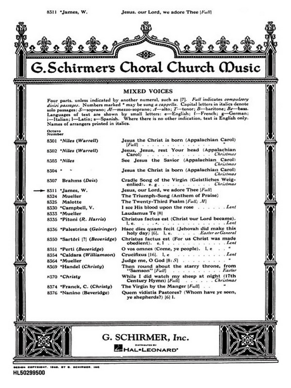 William G. James, Jesus Our Lord, We Adore Thee&nbsp;&nbsp;SATB&nbsp;&nbsp;Chorpartitur