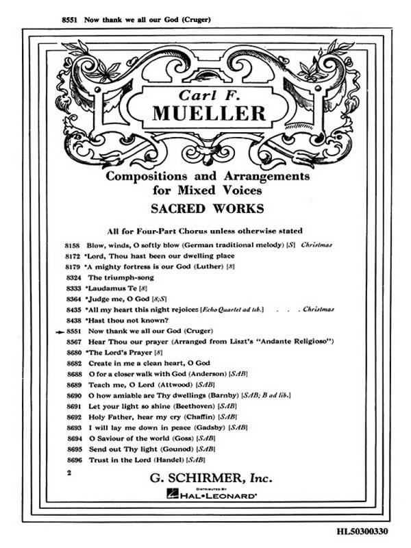 Carl F. Mueller, Now Thank We All Our God&nbsp;&nbsp;SATB with Organ or Piano&nbsp;&nbsp;Chorpartitur