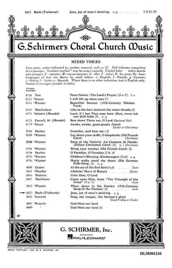 Johann Sebastian Bach, Jesu, Joy Of Man's Desiring&nbsp;&nbsp;SATB&nbsp;&nbsp;Chorpartitur