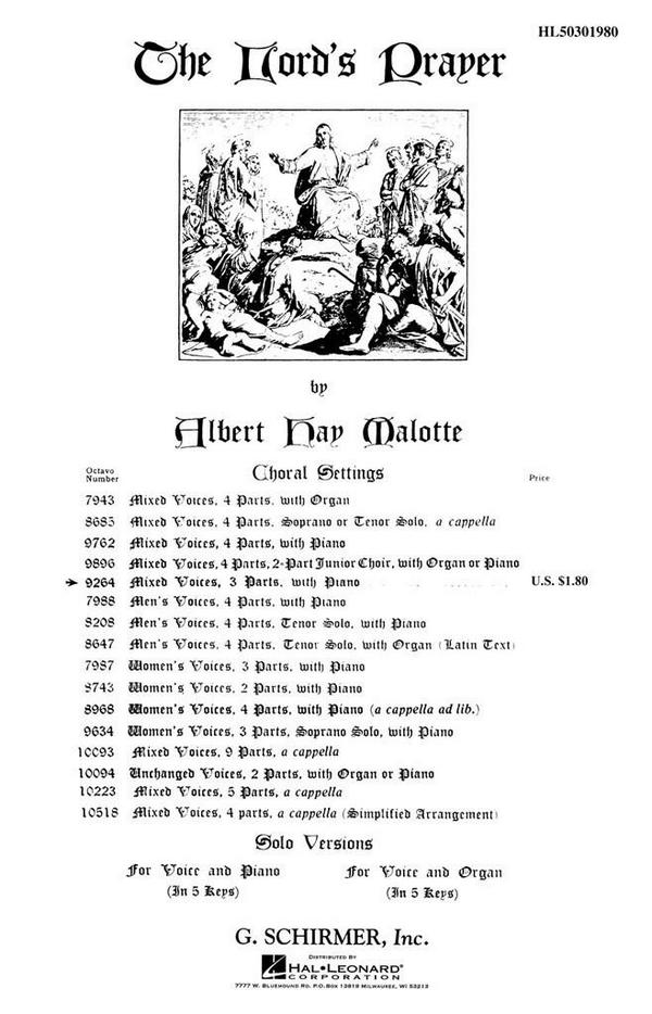 Albert H. Malotte, The Lord's Prayer (Soprano/Tenor Vocal Duet)  SAB and Piano  Chorpartitur