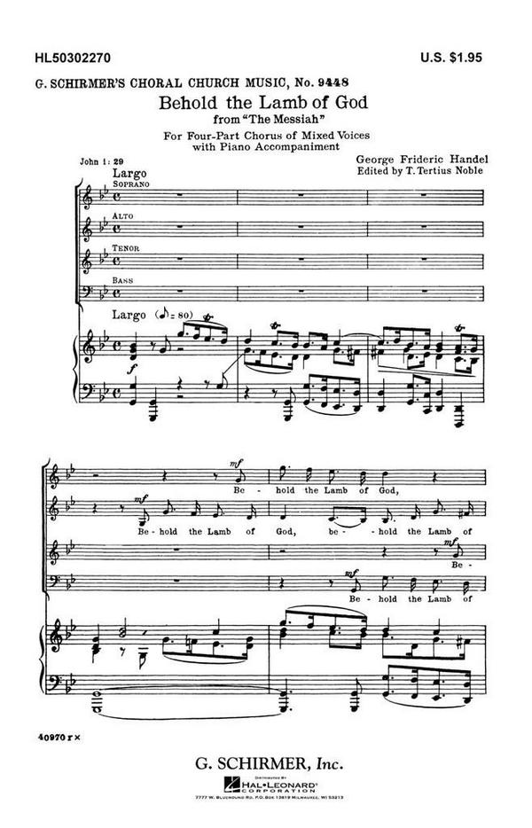 Georg Friedrich Händel, Behold The Lamb Of God From The Messiah&nbsp;&nbsp;SATB&nbsp;&nbsp;Chorpartitur