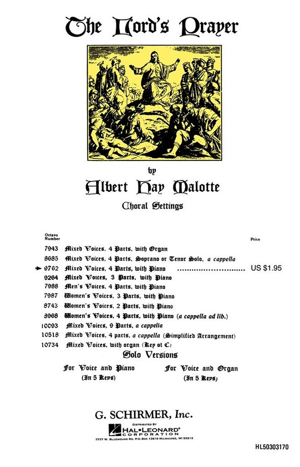 The Lord's Prayer  &nbsp;&nbsp;for mixed choir and piano&nbsp;&nbsp;choral score