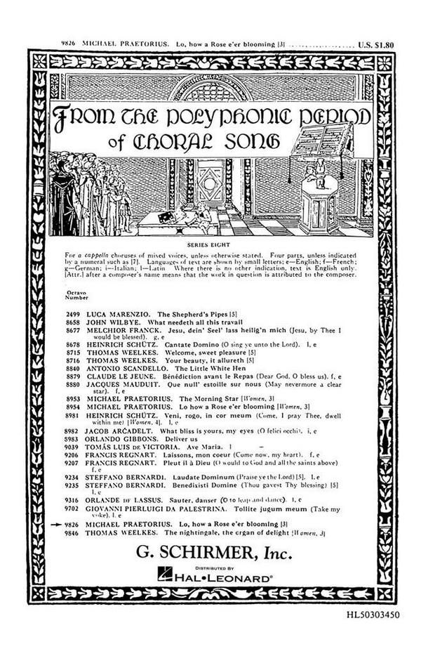 Michael Praetorius, Lo How A Rose E'er Blooming&nbsp;&nbsp;SAB and Piano&nbsp;&nbsp;Chorpartitur