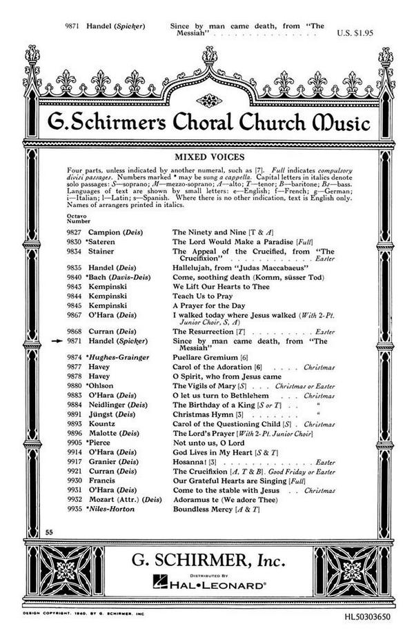 Georg Friedrich Händel, Since By Man Came Death From The Messiah&nbsp;&nbsp;SATB&nbsp;&nbsp;Chorpartitur