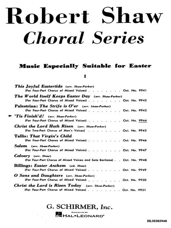 Dr. Stennet, Tis Finish'd&nbsp;&nbsp;SATB a Cappella&nbsp;&nbsp;Chorpartitur