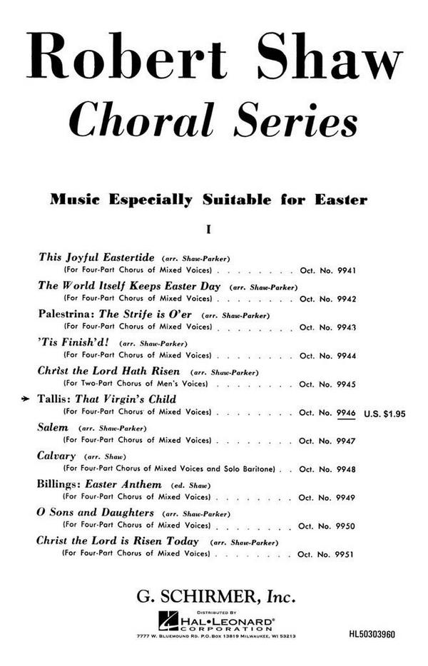Thomas Tallis, That Virgin's Child&nbsp;&nbsp;SATB a Cappella&nbsp;&nbsp;Chorpartitur