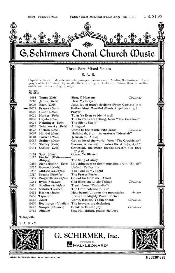 César Franck, Panis Angelicus&nbsp;&nbsp;SAB&nbsp;&nbsp;Chorpartitur