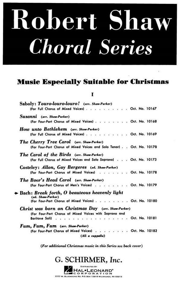 Johann Sebastian Bach, Break Forth O Beauteous Heavenly Light&nbsp;&nbsp;SAT + organ&nbsp;&nbsp;Chorpartitur